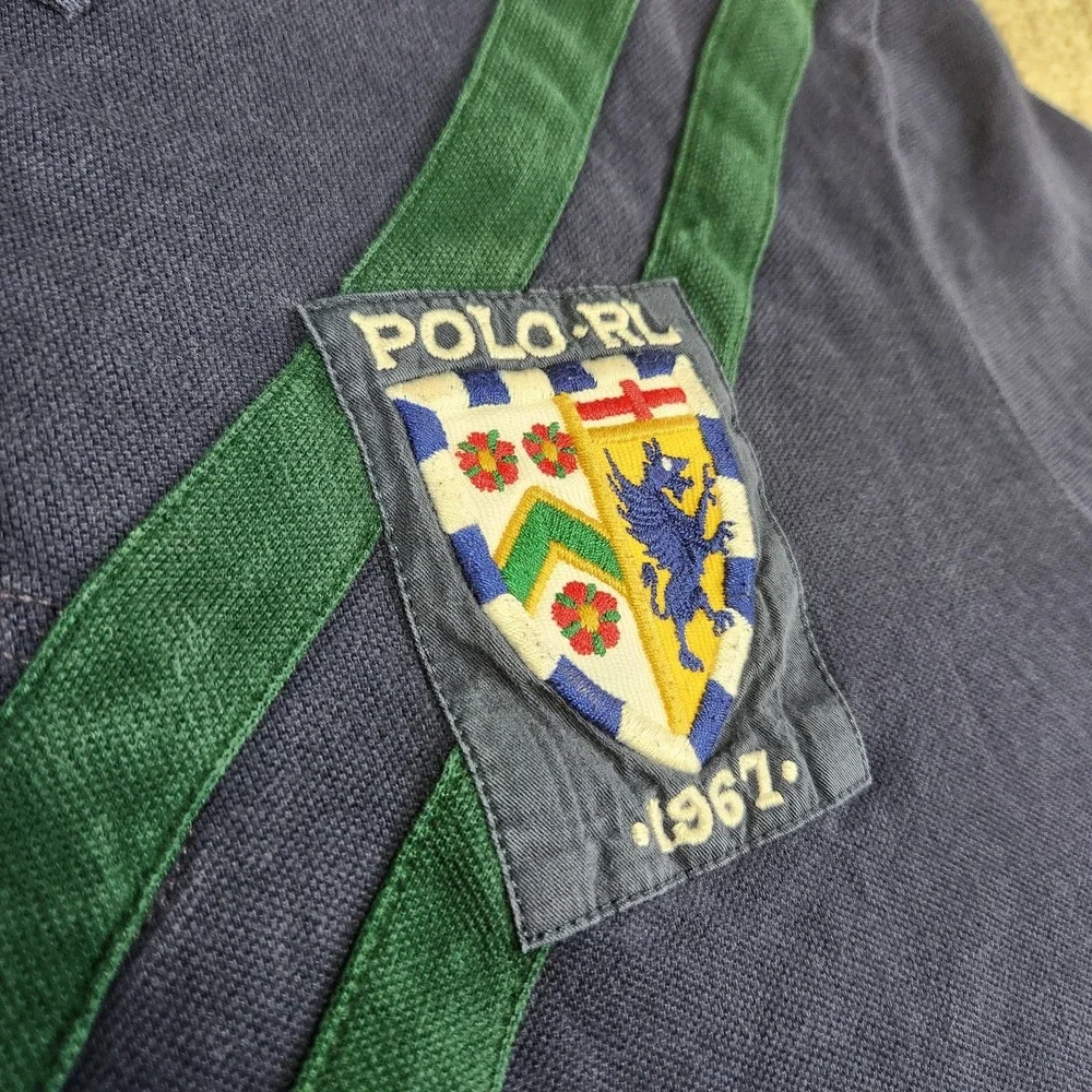 Polo Ralph Lauren Rugby‎ Shirt Men XXL Dragon Crest Big Logo Blue Custom Fit Y2K